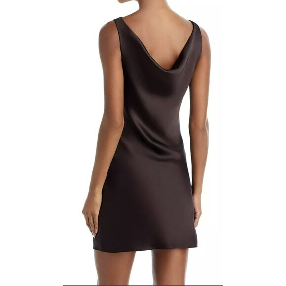 Norma Kamali Chocolate Brown Satin Mini Drape Dress Sz Large NWT - Picture 2 of 10